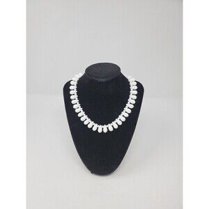 VINTAGE MARIAM HASKELL WHITE BEAD TEAR DROP BEADED NECKLACE SIGNED WOMEN JEWELRY